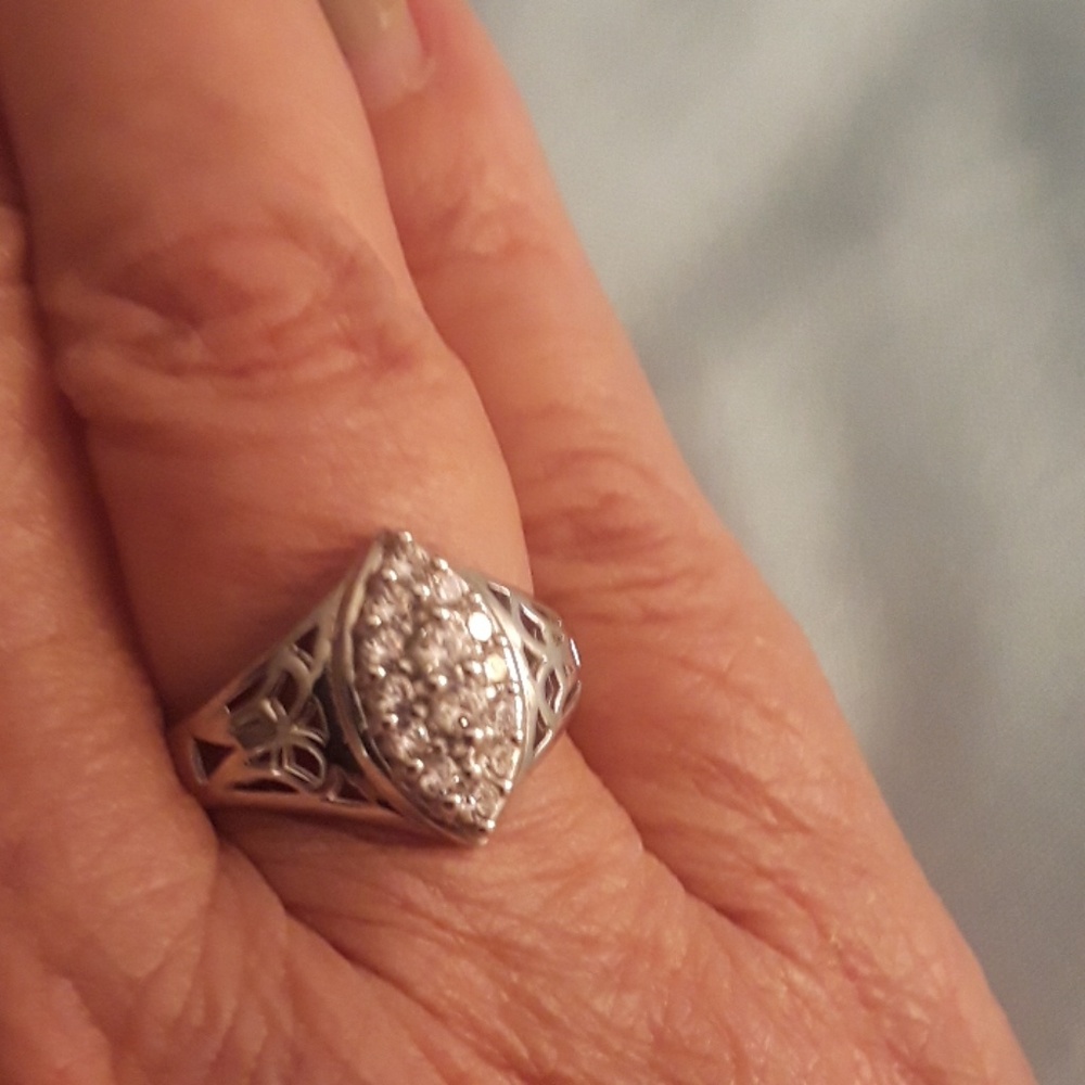 .925 Sterling Silver White Topaz Ring with 18K White Gold Overlay (NWOT)